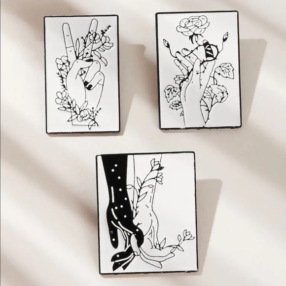 Urban Outfitters Jewelry - LAST SET SALE Flower Hands Black and White Pin Set
